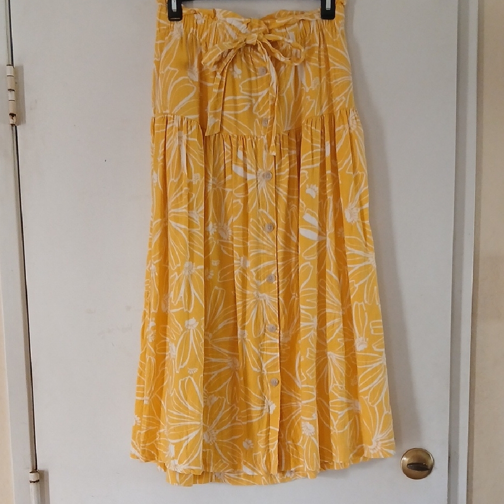Universal Thread Yellow Floral Maxi Skirt with Tie Waist
